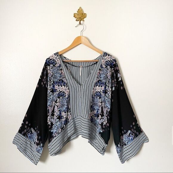 Free People Mix N Match floral print cropped blouse Medium NWOT - Picture 1 of 7